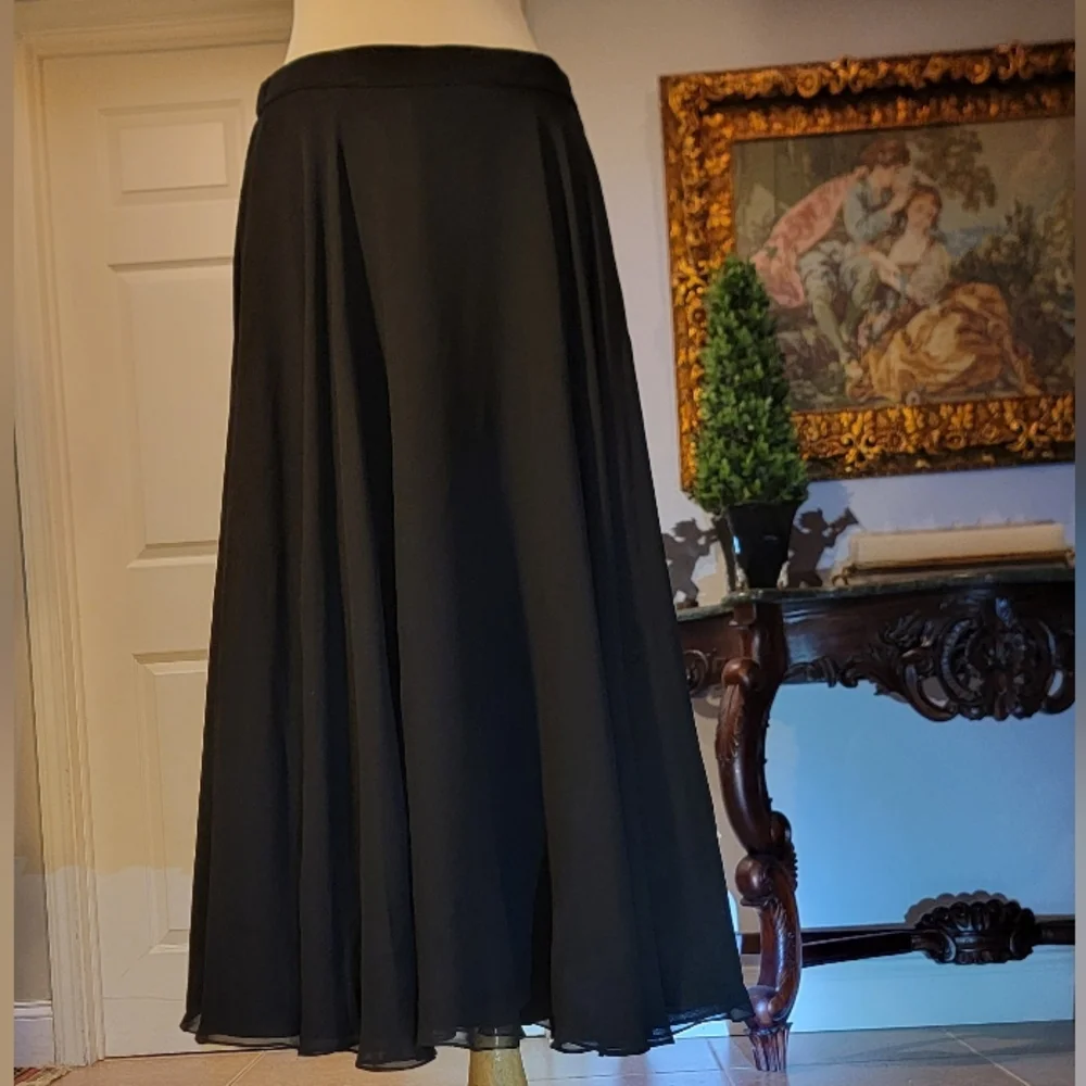 Oleg Cassini Black Tie Black Silk A-Line Maxi Skirt Size 12 - Picture 4 of 16